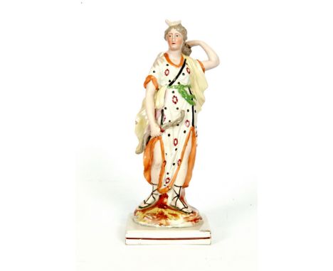 An early 19th Century Staffordshire Neale & Co figure modelled as Diana the Hunteress, she dressed in a patterned dress with 