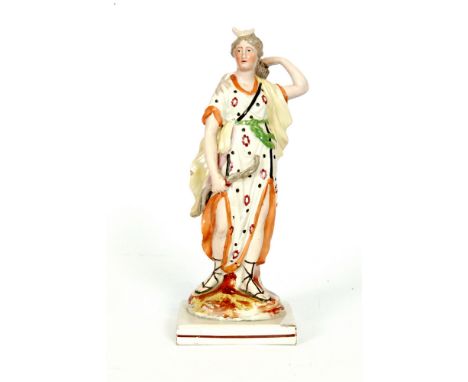 An early 19th Century Staffordshire Neale & Co figure modelled as Diana the Hunteress, she dressed in a patterned dress with 