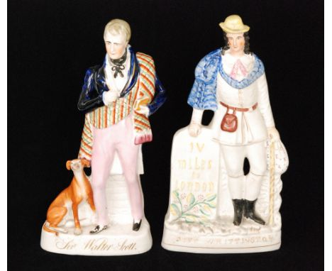 Two 19th Century Staffordshire portrait figures, the first of Sir Walter Scott with his dog Maida by his side, the second of 