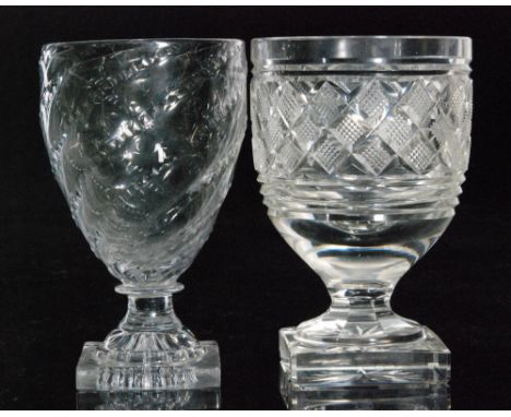 An early 19th Century Rummer circa 1800, wrythen moulded and notch cut cup form bowl above a shallow capstan stem and lemon s