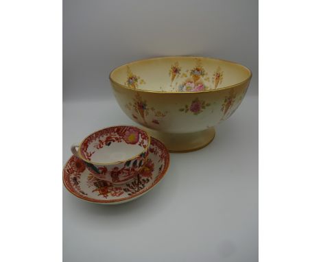 BOX OF MOSTLY CUPS AND SAUCERS PLUS CROWN DERBY BOWL A/F