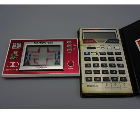 RETRO HAND HELD NINTENDO MARIOS CEMENT FACTORY PLUS CASIO CALCULATOR WITH BUILT IN BOXING GAME