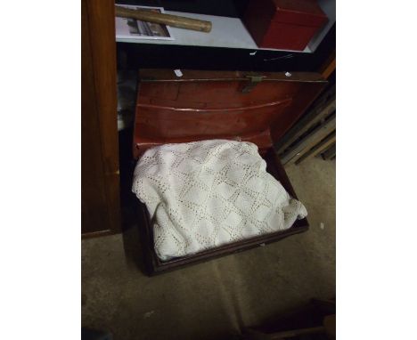 TIN TRUNK OF LINEN ETC