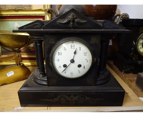 SLATE KEY WIND MANTLE CLOCK WITH KEY AND PENDULUM