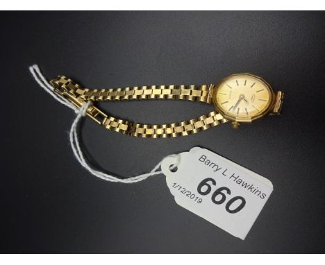 A LADIES ROTARY QUARTZ WRISTWATCH WITH 9CT WRISTBAND 15g GROSS