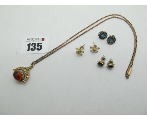 A Swivel Fob Pendant, within openwork mount, stamped "375", on belcher link chain, stamped "9c" (total weight 5 grams), toget
