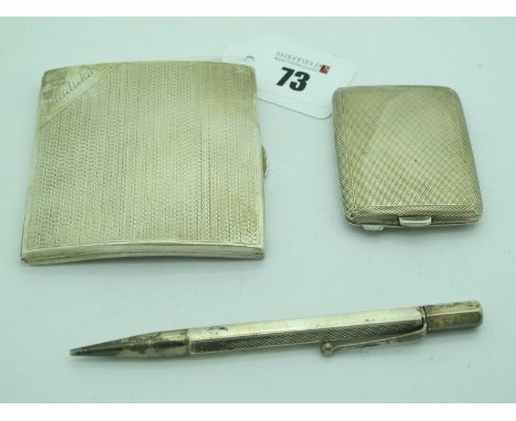 A Hallmarked Silver Cigarette Case, allover engine turned, top right corner inscribed "Madiska", Birmingham, 1923, (85 grams)