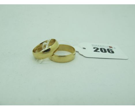 A Plain Wedding Band, stamped "375" (finger size V), and another, stamped "375" (finger size R) (total weight 8 grams).