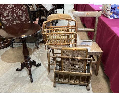 Two chairs; two magazine racks; a tripod table and a bed table (6)