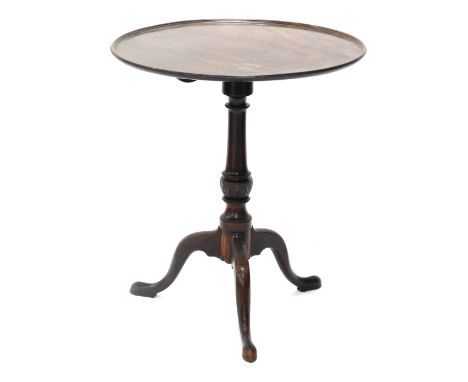 A 19thC mahogany occasional table, the circular dish tilt top on a turned column, with tripod base, with pad feet.