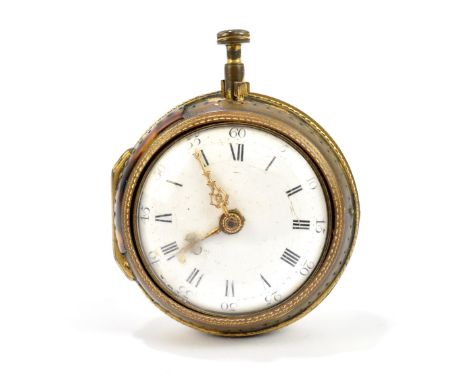 WILLIAM WALL OF RICHMOND; a 19th century pair cased key wind pocket watch with repoussé movement, the white enamel dial set w