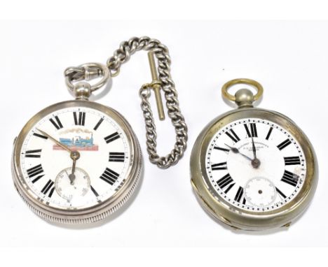 RAILWAY INTEREST; a late Victorian hallmarked silver open face key wind pocket watch with white enamel dial set with Roman nu