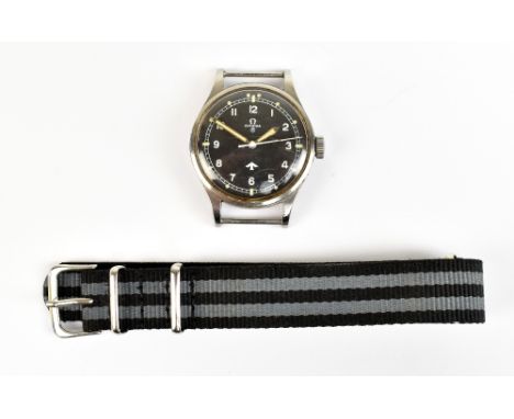 OMEGA; an RAF 'Fat Arrow'&nbsp;stainless steel&nbsp;wristwatch with black dial set with Arabic numerals and case&nbsp;inscrib