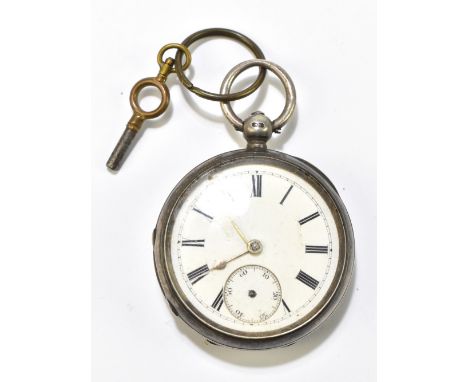 STREETS OF DERBY; a Victorian hallmarked silver key wind pocket watch with enamel dial set with Roman numerals and subsidiary