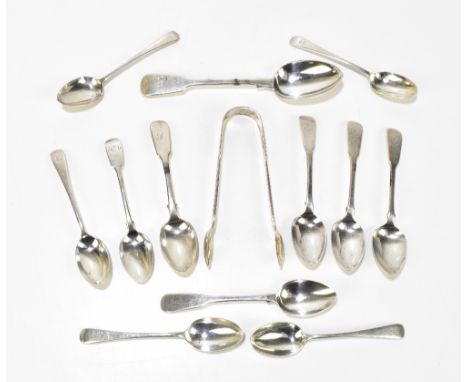 A set of five George III hallmarked silver teaspoons, four with engraved initial S to handles, London 1818, together with fur