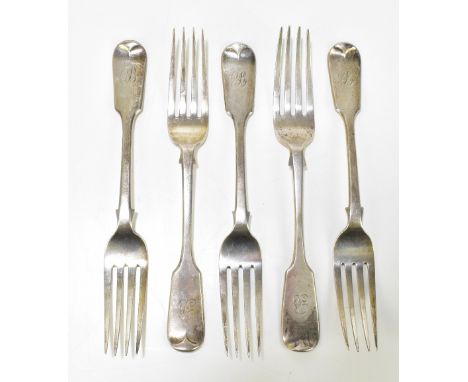 ELIZABETH EATON; a set of four Victorian hallmarked silver table forks, each with engraved initial H to handle, London 1848, 