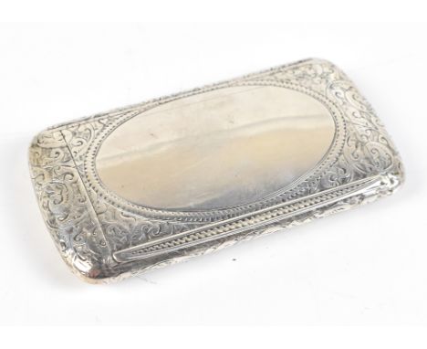 GEORGE UNITE; a late Victorian hallmarked silver snuff box of rounded rectangular form with large vacant oval cartouche to th