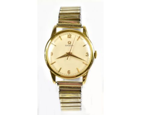 OMEGA; a gentleman's gold plated manual wind wristwatch, with Arabic quarter numerals and batons, diameter of face excluding 