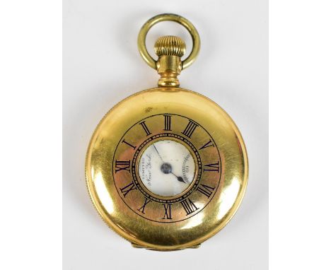 LEVER BROTHERS LIMITED OF NEW YORK; a crown wind half hunter pocket watch with both case and cuvette stamped '14k stiffened',