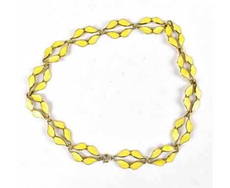 A Norwegian sterling silver gilt and guilloche enamelled leaf motif necklace, stamped WK 925S Sterling Norway, length 32cm.Ad