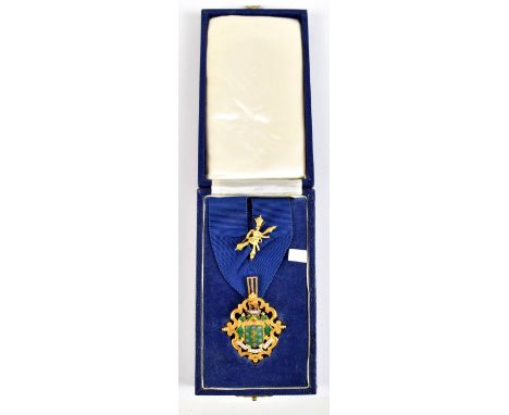 A 9ct yellow gold and enamel&nbsp;decorated jewel&nbsp;inscribed 'Councillor Miss&nbsp;Elizabeth Isabelle Heathcote, Mayor 19
