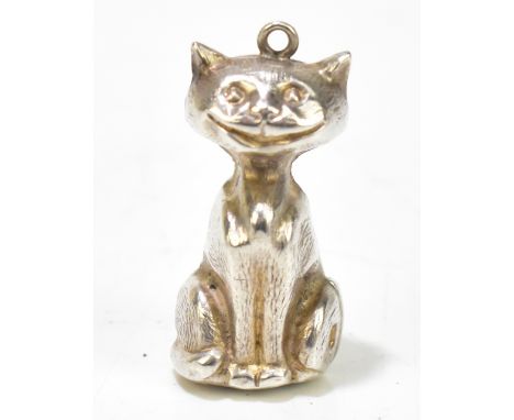 WILLIAM VALE &amp; SONS; an Edward VII hallmarked silver Cheshire cat pendant with loop attachment, Birmingham 1909, length 2