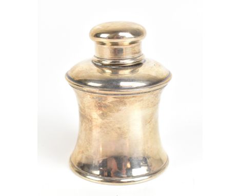 SANDERS & MACKENZIE; a George V hallmarked silver tea caddy of waisted form, Birmingham 1919, height 10cm, approx 3.3ozt/102g