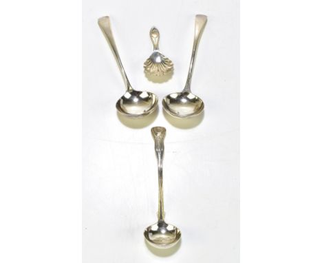 PETER, ANN &amp; WILLIAM BATEMAN; a George III hallmarked silver Old English pattern ladle, London 1801, length 17.3cm, two f