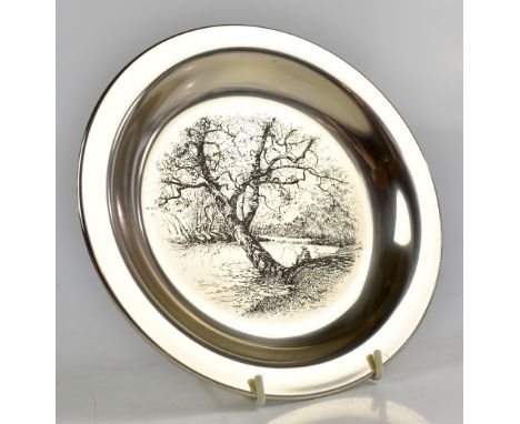 JAMES WYETH; an Elizabeth II sterling silver dish with etched decoration, 'Along the Brandywine', no. 19367, approx 6.2ozt/19