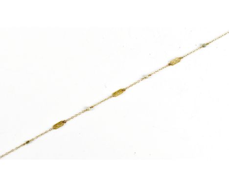 A fine 9ct yellow gold and seed pearl bracelet, length 20cm, approx 1.2g.Additional InformationVery light weight, as can be s