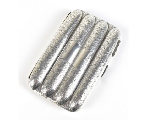 JOSEPH GLOSTER; a George V hallmarked silver cigar case of rectangular form, with chased scrolling detail surrounding a vacan