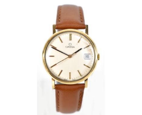 OMEGA; a gentleman's vintage gold plated wristwatch with date aperture, diameter 32mm.Additional InformationOn modern strap, 