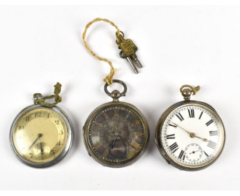 Two hallmarked silver cased key wind pocket watches for restoration, one with engine turned dial signed 'Polly Mansfield' and