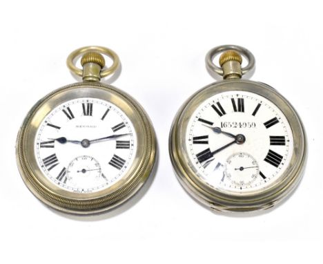 RAILWAY INTEREST (L.M.S &amp; L&amp;Y); a plated crown wind record open face pocket watch with white enamel dial set with Rom