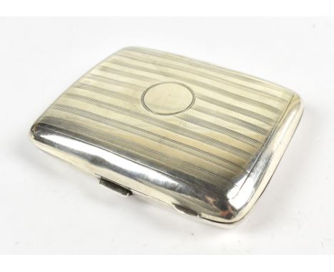 JOHN ROSE; a George VI hallmarked silver cigarette case with engine turned detail and vacant cartouche, Birmingham 1942, 8.5 