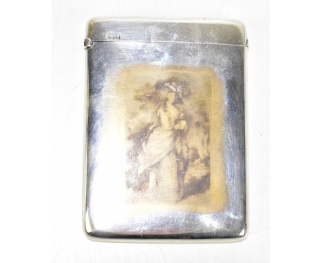 WILLIAM NEALE &amp; SONS; a Victorian hallmarked silver card case featuring unusual stencilled image of Georgina Cavendish, D