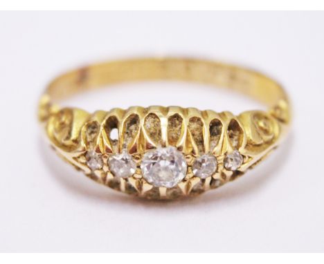 A Victorian high carat gold and diamond ring, marks rubbed, gross wt. 2.8g, size K.