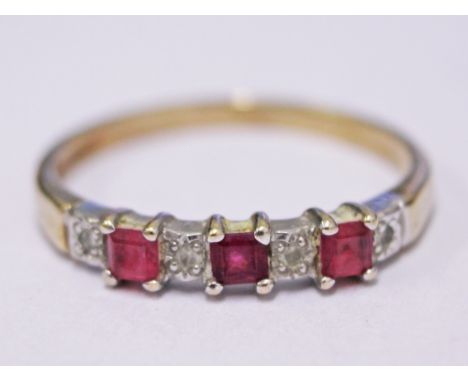 A 9ct gold ruby diamond ring, gross wt. 1.7g, size M.