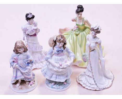Five figures comprising three Coalport, one Royal Worcester and one Royal Doulton. Condition - very good, no damage/restorati