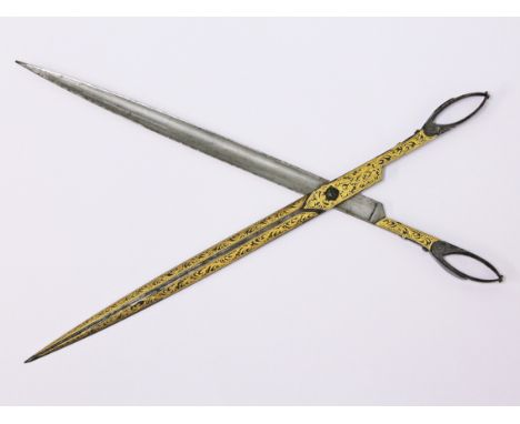 A pair of 18th Century Ottoman damascene calligraphy scissor, length 22cm. Condition - very good, no damage/repair, minor wea