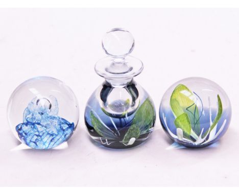 A group of three Caithness glass paperweights. Condition - very good, no damage, minor wear only.