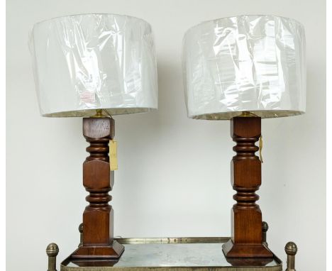 LAUREN RALPH LAUREN HOME TABLE LAMPS, a pair, carved wood, with shades, 68cm H approx. (2) 