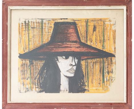 AFTER BERNARD BUFFET, woman in hat, lithograph in colour, 54cmx  67cm. 