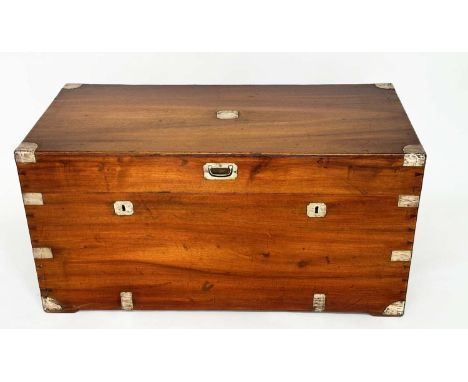 TRUNK, 19th century Chinese export camphorwood and brass bound with rising lid and recessed carrying handles, 104cm x 51cm x 