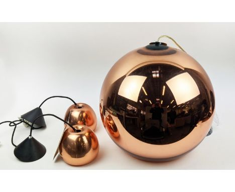 TOM DIXON COPPER CEILING PENDANT LIGHT, and two others unsigned, differing. (3) 