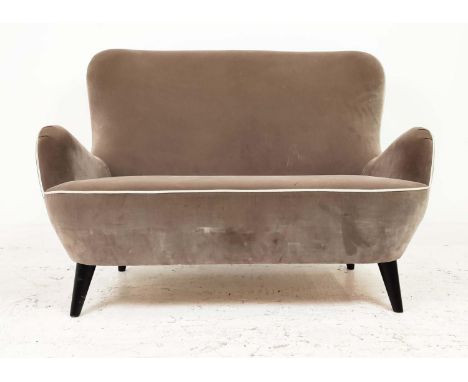 SOFA, 1950s Italian style, with grey velvet upholstery on tapered supports, 130cm W x 96cm H x 90cm D. 