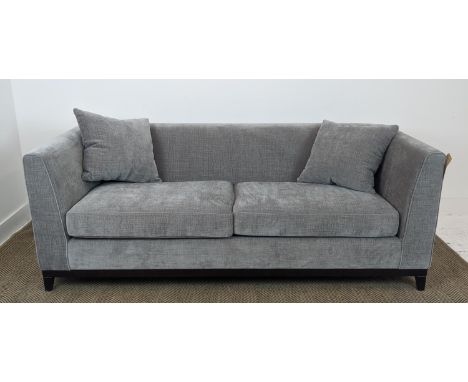 SOFA, dark grey upholstered, ebonised supports, 200cm x 85cm x 90cm. 