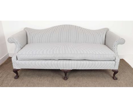 SOFA, George III style in new ticking upholstery, 85cm H x 204cm. 