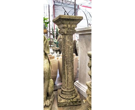 COMPOSITE STONE COLUMN WITH SUNDIAL ATOP, 94cm H. 