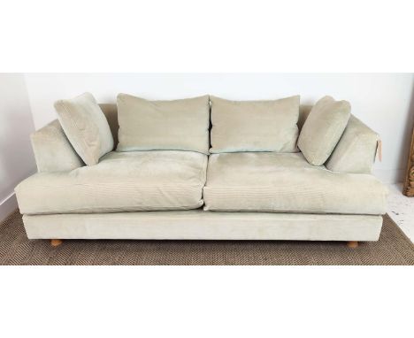 SINCLAIR MATTHEWS SANTA BARBARA SOFA, light green upholstery, 214cm W x 72cm H x 110cm D. 